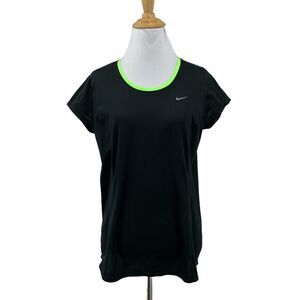 Nike Running T Shirt Womens L Large Black Reflective Stripe Dri Fit Racer Tee